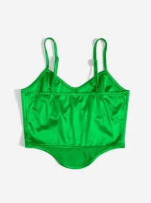 SHEIN Privé Áo hai dây Bất đối xứng màu trơn Giải trí - màu xanh lá - Xem 2