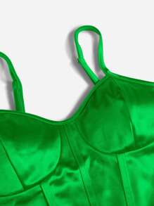 SHEIN Privé Áo hai dây Bất đối xứng màu trơn Giải trí - màu xanh lá - Xem 4