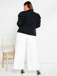 SHEIN Clasi Plus Puff Sleeve Double Breasted Jacket - Black - View 2