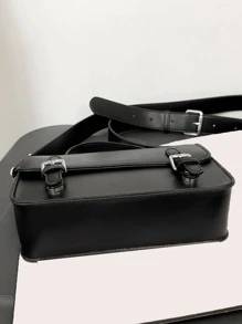 High School Students University Freshman Multifunctional Sling Bag Shoulder Bag Casual Bag Mini Men Buckle Decor Flap Messenger Bag, Handbag Schoolbag For Travel,College,Outdoors,Sports,Commute College Bag Fathers Day Gifts Summer Dad For Books Back To School Multi-Functional Dorm Sling Bag For Man Man Bag Cross Body Bag Side Bag School Supplies Fall Bag For Man Cylinder Bag Old Money Halloween Christmas Gifts For Men Scream Men Bag Crossbody Bag Bag For Men Winter Thanksgiving Purse Holiday Storage Bag Tote Bag Bum Bag Belt Bag Rider Bag Fanny Pack Beach Bag Gym Bag PU Material Crossbody Bag Retro Business Shoulder Bag Ideal Gift For Men Simpler Classic Satchel Bag - Black - View 6