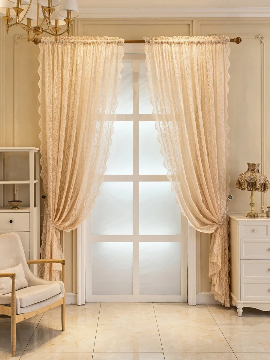 Rèm đơn bảng thêu hoa - Màu be - Xem 1