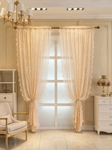 Rèm đơn bảng thêu hoa - Màu be - Xem 2