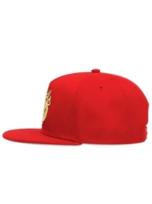 1入組男士獅子頭皇冠刺繡嘻哈帽，可調節，防曬，適合春/秋季旅行，海灘派對 - 紅色 - 查看 2