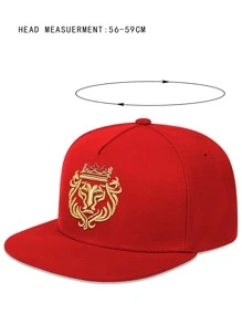 1入組男士獅子頭皇冠刺繡嘻哈帽，可調節，防曬，適合春/秋季旅行，海灘派對 - 紅色 - 查看 3