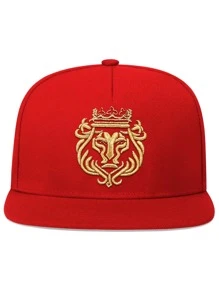 1入組男士獅子頭皇冠刺繡嘻哈帽，可調節，防曬，適合春/秋季旅行，海灘派對 - 紅色 - 查看 4