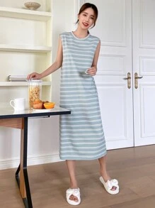 DAZY Vestido para dormir con estampado de rayas - Celeste - Ver 1