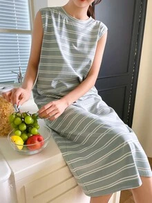 DAZY Vestido para dormir con estampado de rayas - Celeste - Ver 3