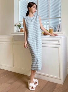 DAZY Vestido para dormir con estampado de rayas - Celeste - Ver 7