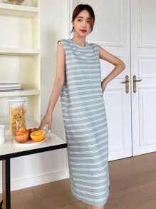 DAZY Vestido para dormir con estampado de rayas - Celeste - Ver 4