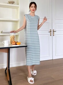 DAZY Vestido para dormir con estampado de rayas - Celeste - Ver 8