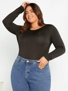 SHEIN Essnce 大碼垂墜露背T恤連體衣 - 黑色 - 查看 4