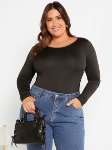 SHEIN Essnce 大碼垂墜露背T恤連體衣 - 黑色 - 查看 5