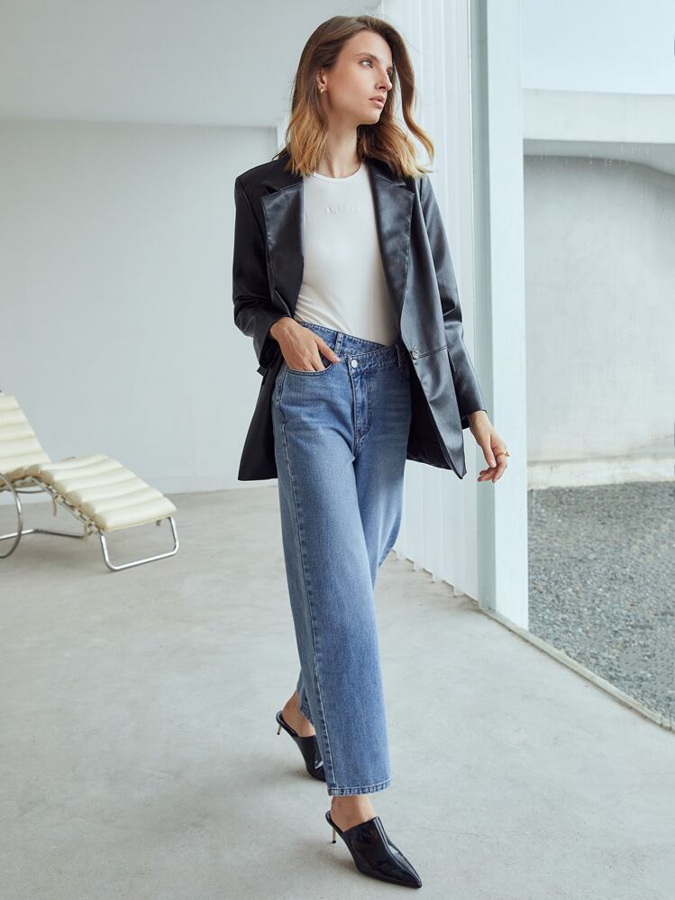 MOTF PREMIUM OVERLAP WAIST WIDE-LEG JEANS - Medium Wash - View 5