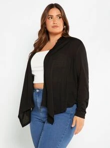 SHEIN LUNE Plus Open Front Asymmetrical Hem Jacket Winter Fall Autumn - Black - View 4