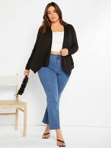 SHEIN LUNE Plus Open Front Asymmetrical Hem Jacket Winter Fall Autumn - Black - View 5