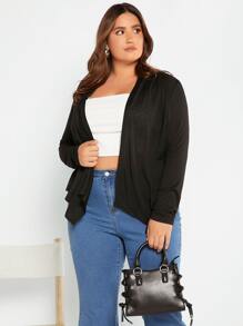 SHEIN LUNE Plus Open Front Asymmetrical Hem Jacket Winter Fall Autumn - Black - View 6