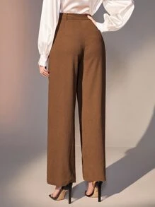 Modelyn Slant Pocket Wide Leg Pants Without Belt - Brown - View 2