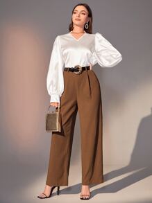 Modelyn Slant Pocket Wide Leg Pants Without Belt - Brown - View 3