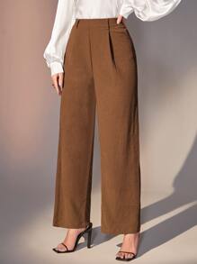 Modelyn Slant Pocket Wide Leg Pants Without Belt - Brown - View 4
