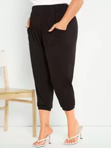 SHEIN LUNE taglie forti Pantaloni capris monocolore tasca inclinata