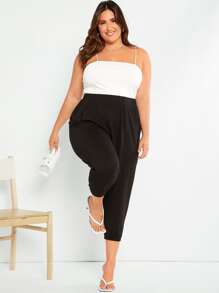 SHEIN LUNE taglie forti Pantaloni capris monocolore tasca inclinata