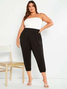 SHEIN LUNE taglie forti Pantaloni capris monocolore tasca inclinata