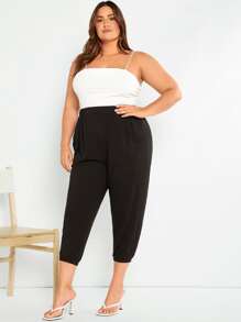 SHEIN LUNE taglie forti Pantaloni capris monocolore tasca inclinata