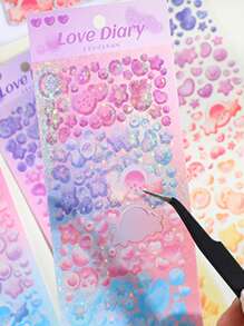 1 feuille Autocollant avec motif cœur aléatoire - Multicolore - Voir 4