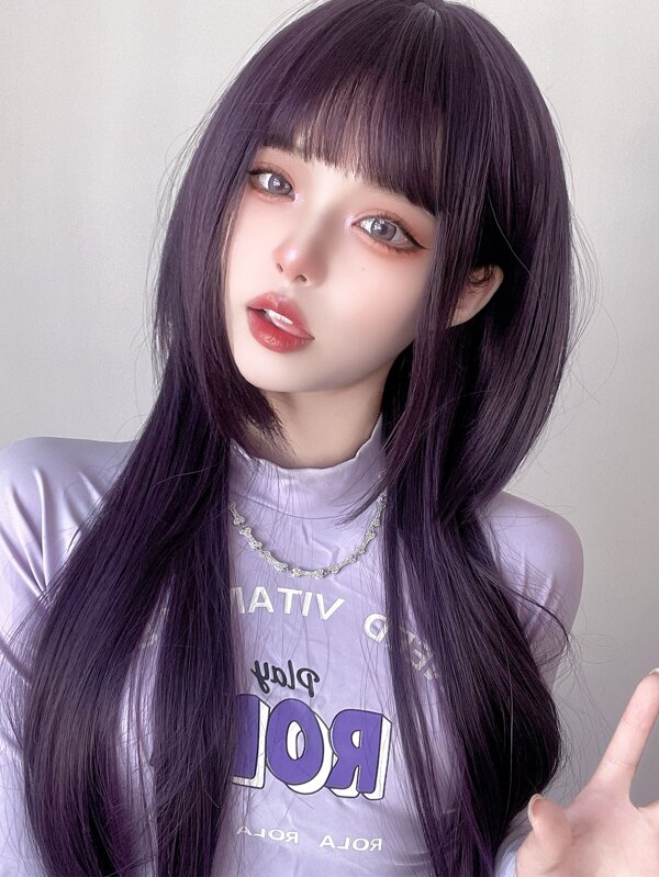 alicegarden 1 Piece Synthetic Heat-Resistant ,Long Straight Caput Medusae Wig In Purple Wigs, 28 Inches Long, Fully Machine Woven Daily Natural Realistic Wig (Excluding Accessories)
