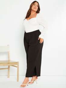 SHEIN Privé Plus Solid Split Hem Wide Leg Trousers - Black - View 5