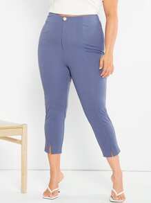 SHEIN Essnce Plus Split Hem Capri Trousers - Blue - View 1