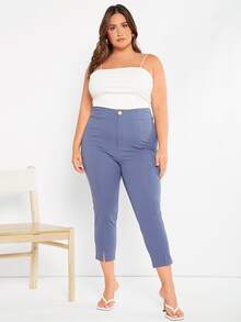 SHEIN Essnce Plus Split Hem Capri Trousers - Blue - View 3