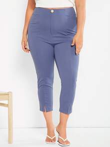 SHEIN Essnce Plus Split Hem Capri Trousers - Blue - View 4