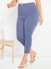 SHEIN Essnce Plus Split Hem Capri Trousers - Blue - View 5