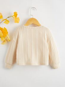 SHEIN 小女童落肩袖羅紋針織T恤 - 米色 - 查看 2