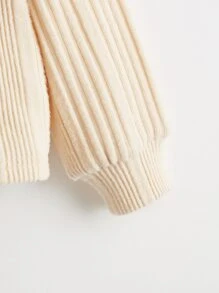 SHEIN 小女童落肩袖羅紋針織T恤 - 米色 - 查看 4