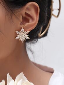 水鑽設計耳釘 - 金黃色 - 查看 3