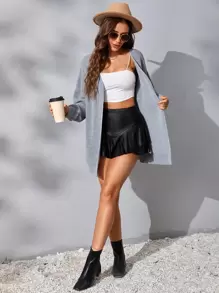 SHEIN BAE 荷葉邊PU皮革裙裤 - 黑色 - 查看 5