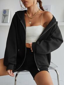SHEIN EZwear Hoodie Đồ họa Chữ Và Gấu Dây rút Lót nhiệt - màu đen - Xem 3