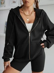 SHEIN EZwear Hoodie Đồ họa Chữ Và Gấu Dây rút Lót nhiệt - màu đen - Xem 5