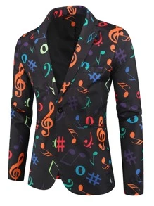 男士便簽印花單釦西裝外套 - 彩色 - 查看 3