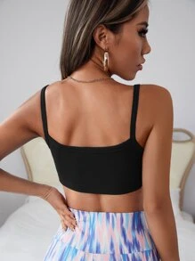 SHEIN PETITE 單色彈力針織女式黑色連身背心短上衣 - 黑色 - 查看 2