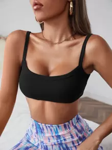 SHEIN PETITE 單色彈力針織女式黑色連身背心短上衣 - 黑色 - 查看 3