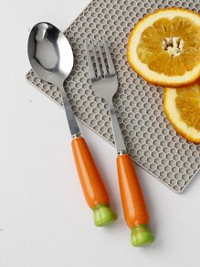 1pc Carrot Decor Fork & 1pc Spoon - Multicolor - View 3