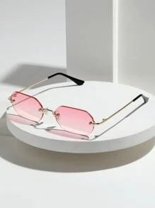 015835340007 1 chiếc kính râm gọng kim loại hình lục giác nhỏ, không gọng, kiểu dáng cổ điển, unisex, tròng kính chuyển màu thời trang, thích hợp cho đường phố, bãi biển, đi làm, du lịch, phong cách retro cổ điển (Kèm dây đeo, hộp đựng kính và khăn lau) - Màu Hồng baby - Xem 4