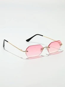 015835340007 1 chiếc kính râm gọng kim loại hình lục giác nhỏ, không gọng, kiểu dáng cổ điển, unisex, tròng kính chuyển màu thời trang, thích hợp cho đường phố, bãi biển, đi làm, du lịch, phong cách retro cổ điển (Kèm dây đeo, hộp đựng kính và khăn lau) - Màu Hồng baby - Xem 5