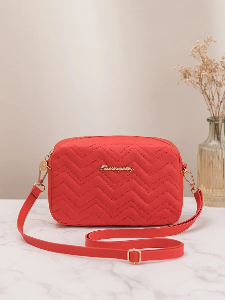 Mini Neon Red Chevron Letter Graphic Square Bag - Red - View 1