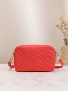 Mini Neon Red Chevron Letter Graphic Square Bag - Red - View 5
