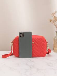 Mini Neon Red Chevron Letter Graphic Square Bag - Red - View 3