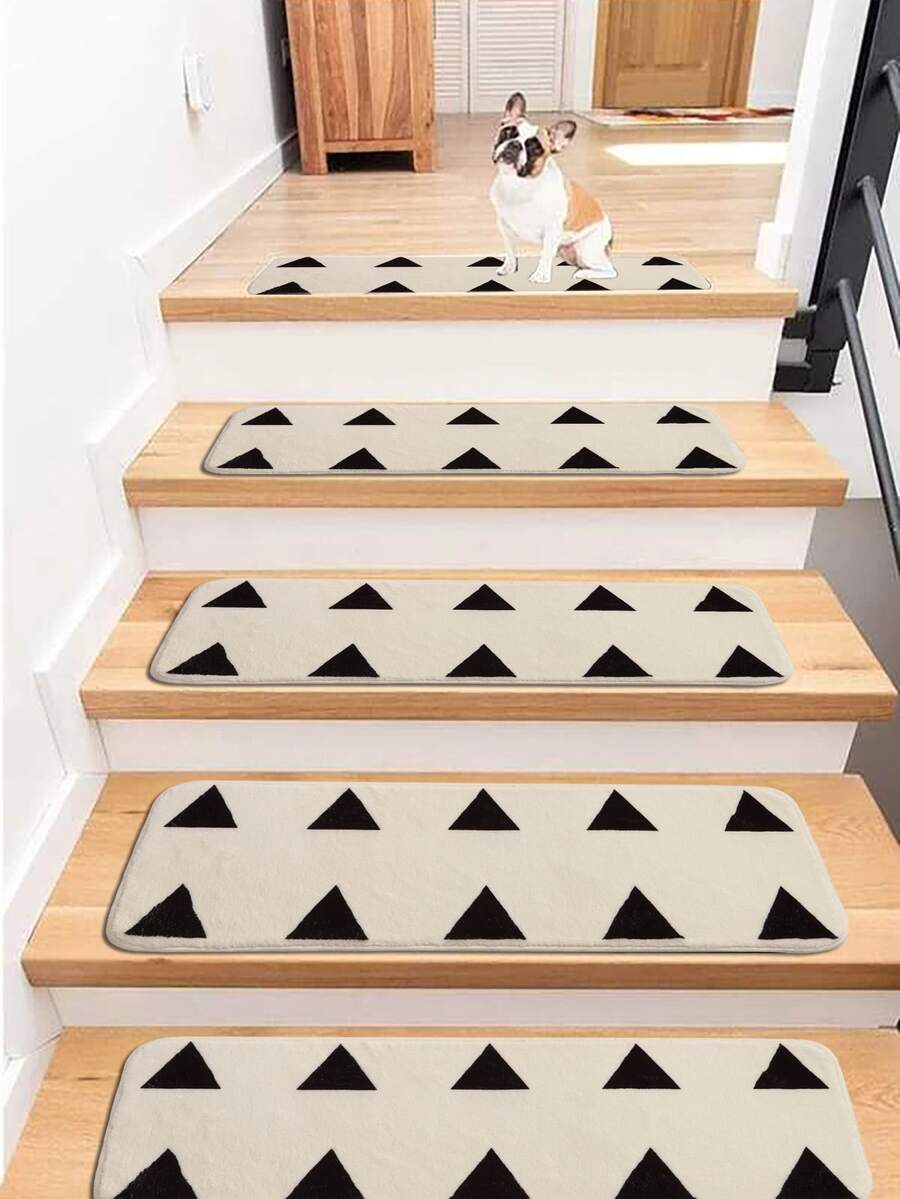 1 pièce Tapis d'escalier à motif triangulaire - Multicolore - Voir 1